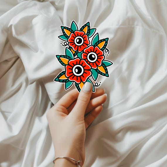 Old School Flowers Tattoo Sticker - Classic Tattoo Flash Sticker