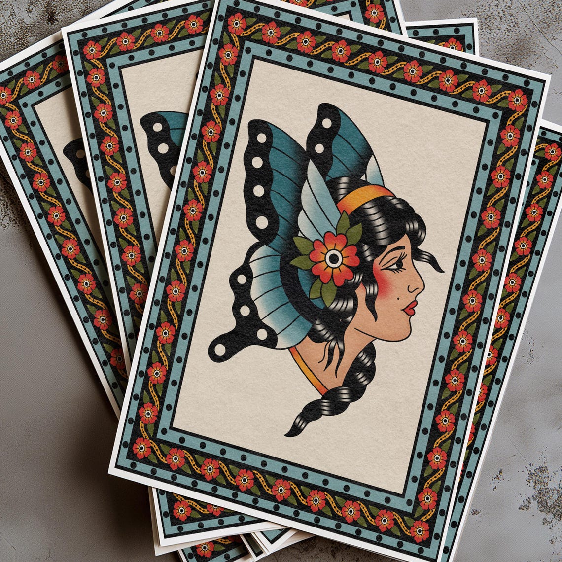 Traditional Lady Head - American Traditional Tattoo Art Print - Etsy