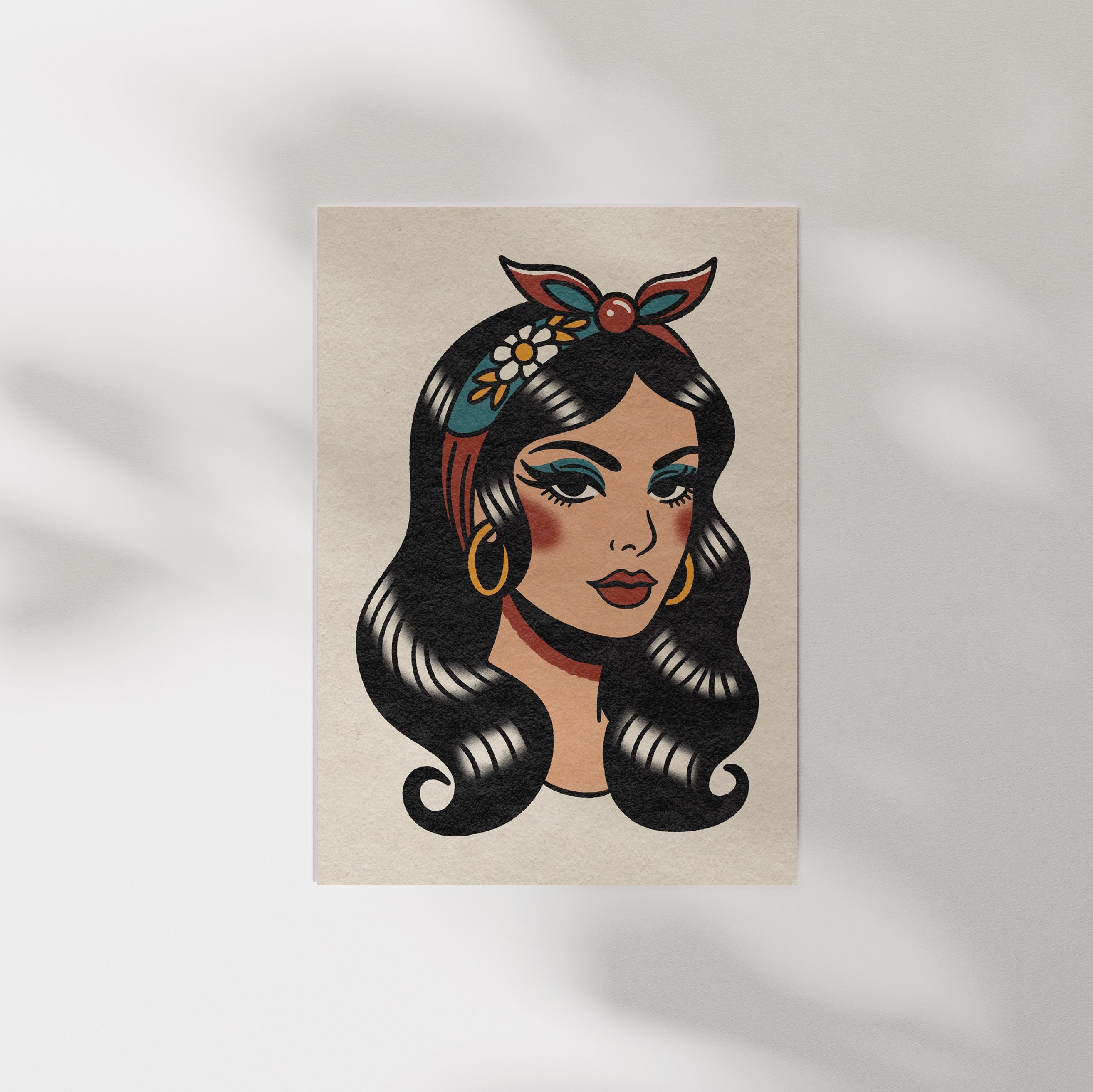 American Traditional Lady Head Tattoo Art Print - Tattoo Flash, Tattoo ...