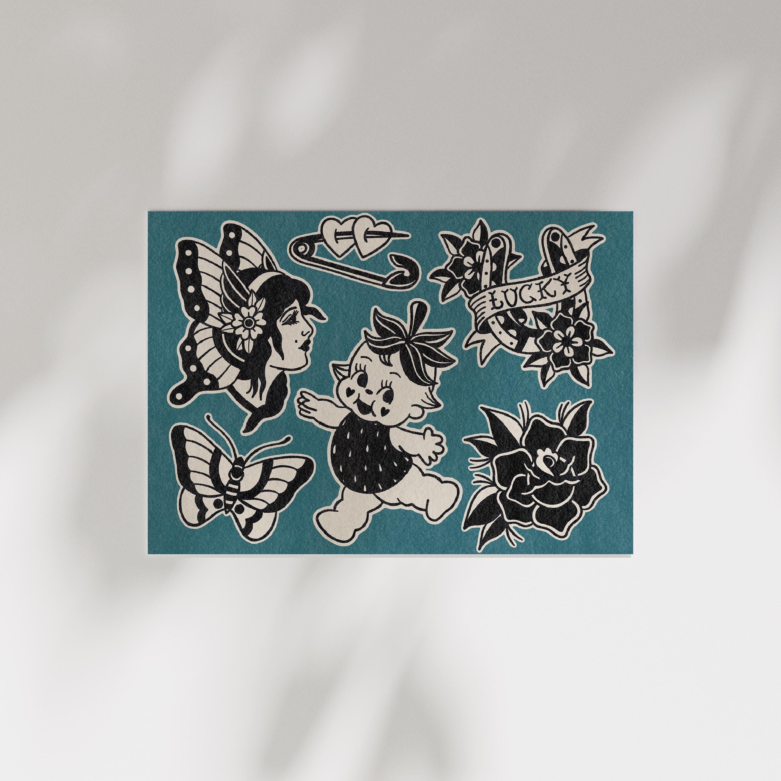 Traditional Tattoo Flash Sheet Art Print - Classic Flash, Trad Tattoo ...