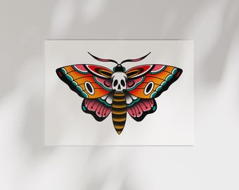 American Traditional Death Moth Tattoo Art Print