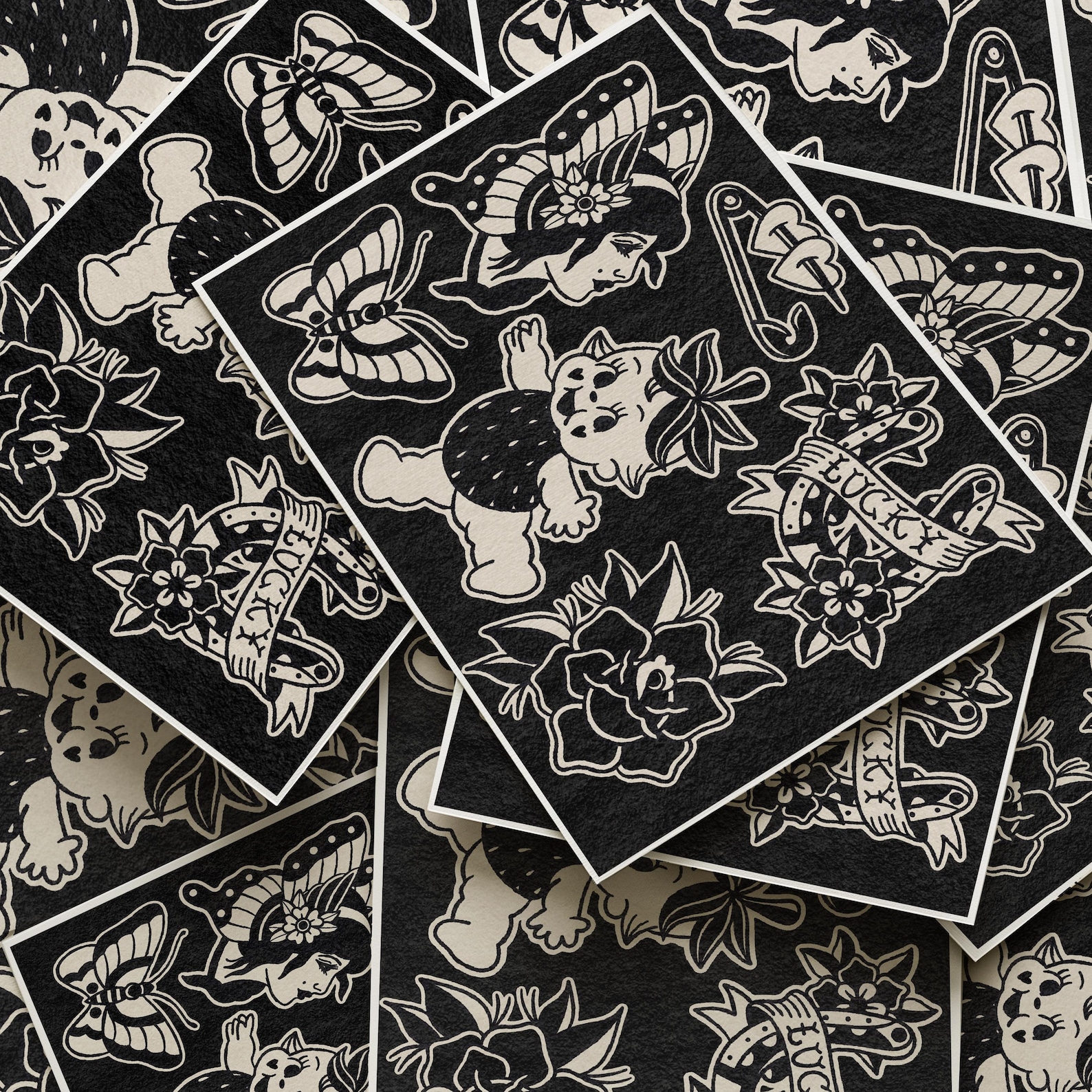 Traditional Tattoo Flash Sheet Art Print - Classic Flash, Trad Tattoo ...