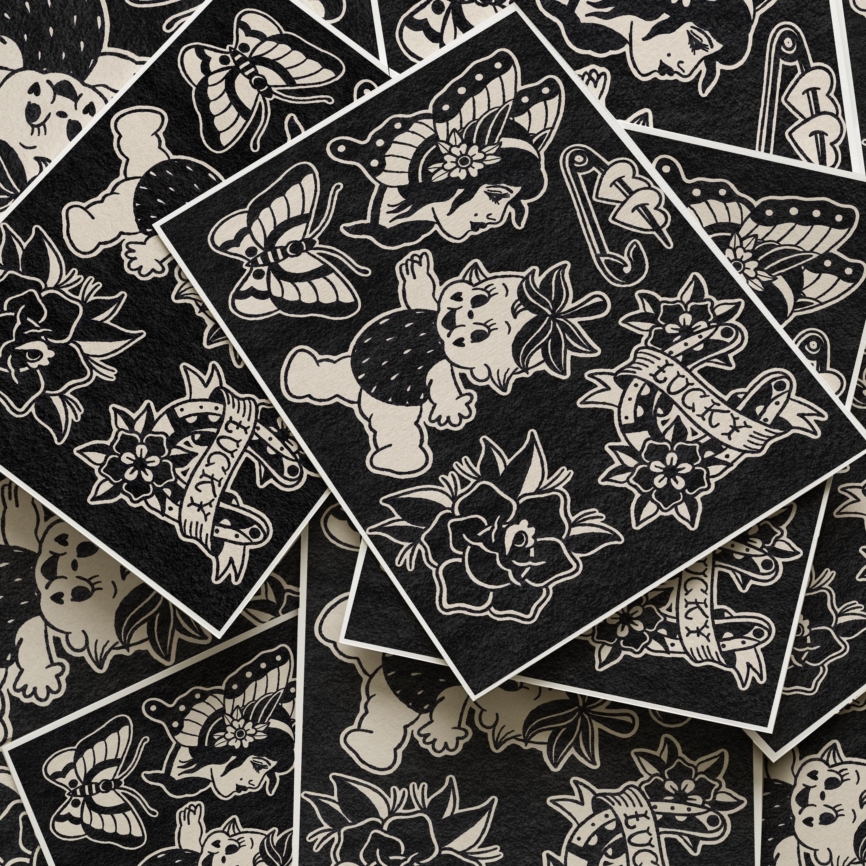 Traditional Tattoo Flash Sheet Art Print - Classic Flash, Trad Tattoo ...