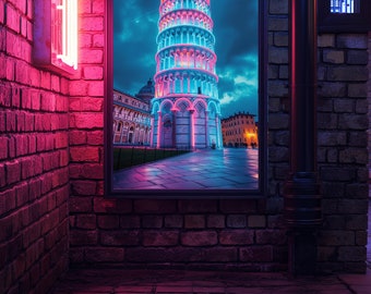 Radiant Leaning Tower of Pisa Poster - Twilight Aura Art Print