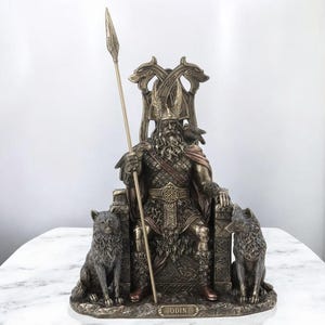 Veronese Design Odin Assis Avec Des Loups Et Des Corbeaux Statue En Bronze 26cm