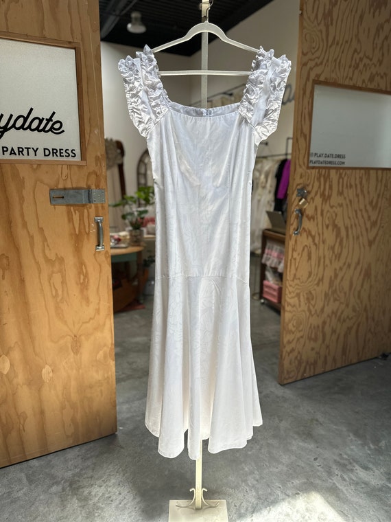bright white ruffle sleeve hawaiian wedding dress