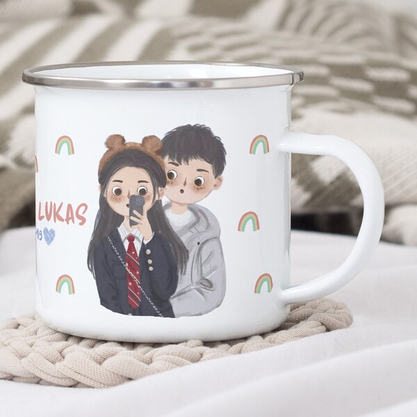 Personalisierte Emaille Tasse Paare, Portrait Tasse, Fototasse, Paar-Becher, Erinnerungsgeschenk, Geburtstagsgeschenk, Geschenke