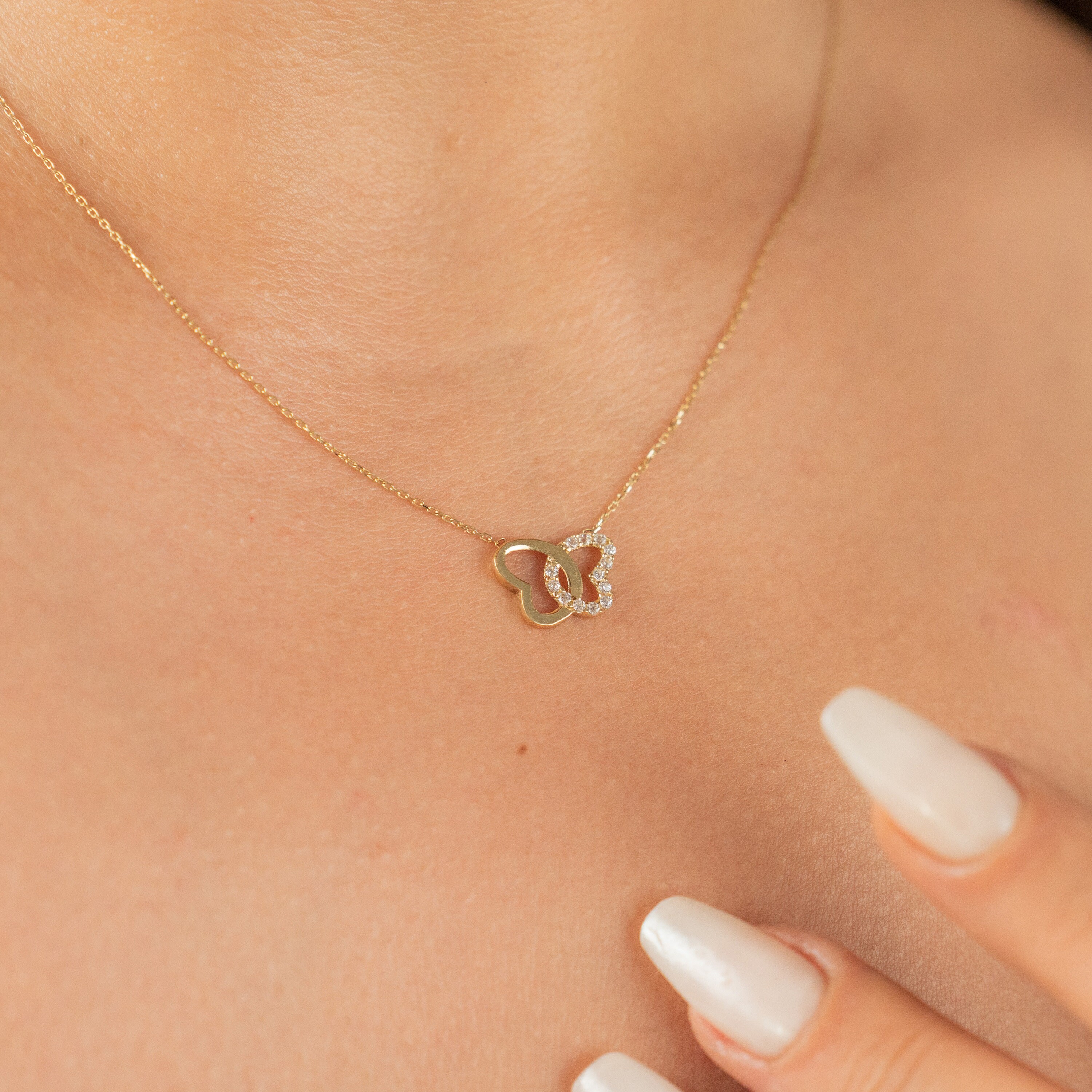 Double Strand Heart Necklace- Gold Plate main image 1