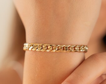 Cuban Chain Bracelet 14k Solid Gold, Solid Gold Bracelet, Dainty Gold Bracelet, Gold Chain Bracelet, Simple Gold Bracelet Real Gold Bracelet