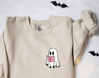 Cute Ghost Reading Halloween Sweatshirt
