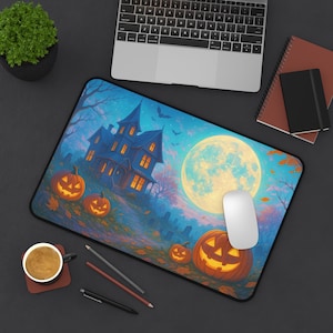 Haunted Mansion Halloween Desk Mat - Office Decor, Spooky Mat for Home Office, Seasonal Desk Accessory, Gift for Halloween Lovers