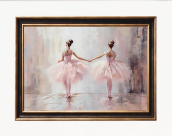 Ballerina Sisters Oil Painting, Ballerinas Children, Ballerina Tutu Dancer Art, Pretty Balletcore Art, Pale Nursery & Preppy Dorm Decor Art