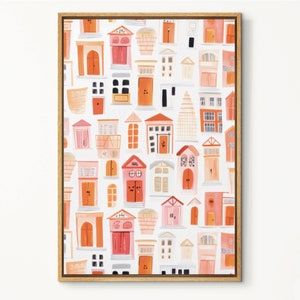 Whimsy Apartment Buildings Art Print, Pink Apartment Wall Art, Preppy Pink Building Art, Window Wall Decor, Building Printable Art, Pink Art