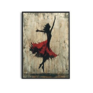 Red Dress Dancer &#39;La La Land&#39; Wall Art, Spanish Dancer, Flamenco Dancer In Red Dress, Abstract Dancer on Canvas,Figurative Art,Feminine Art