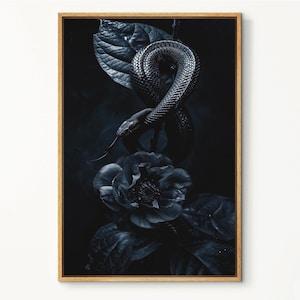 Impresión de arte de serpiente mamba negra, obras de arte de reptiles, arte elegante de serpientes, cobra, boa, arte de pared anaconda, decoración gótica oscura cottagecore, academia oscura