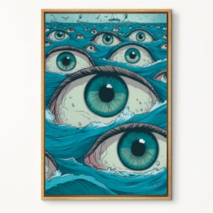 On the Ocean Eyes Wall Art, Vintage Eyeball Art, Psychedelic Art, Retro All Seeing Eye Poster, Eyeball Poster, Eye Illustration, Eye Canvas