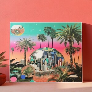 Disco Cityscape Reflections, Disco Ball Art Print, Colorful Art Print, Disco Art Print, Disco Ball Modern Mid-Century Decor, Disco Poster