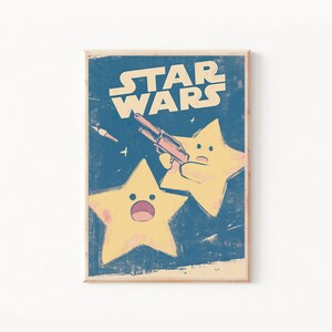 Cartoon Star Warriors Poster,Retro Star Battle Poster,Vintage Space Illustration,Star Wars Inspired Art, Sci-Fi Art,Whimsical Galaxy Poster