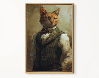 Orange getigerte Katze im viktorianischen Anzug Kunst, Katzenportrait, Barocker Katzendruck, Tierwandbild, Orange Katzenliebhaber Kunstwerk Vintage Stil