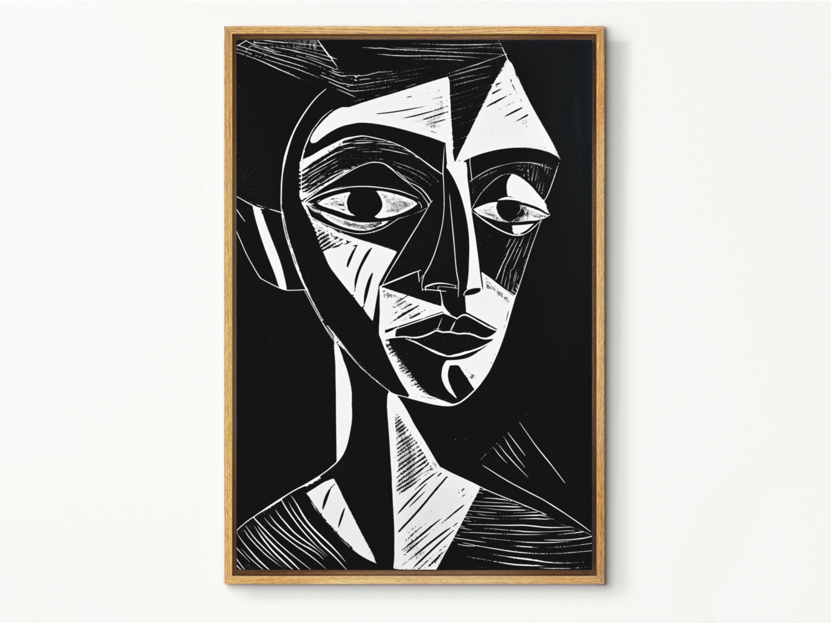 Black and White Pablo Picasso Inspired Cubist Figure Poster