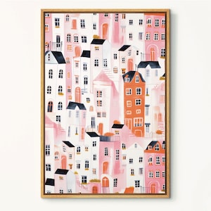 Pink Apartment Buildings Art Print, Pink Apartment Wall Art, Preppy Pink Building Art, Window Wall Decor, Building Printable Art, Pink Art