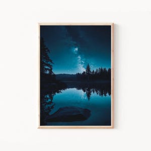 Starry Night Reflection Art Print, Milky Way Art Print, Celestial Lake Poster, Tranquil Nature Wall Art, Midnight Sky Photography,Galaxy Art