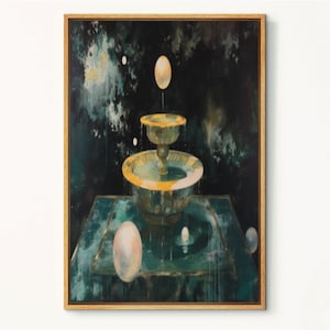 Enchanted Pearl Fountain Art, Pearl Wall Art, Spiritual Artwork, Mystical Art Print, Fountain of Life Oil Painting, Luxury Art for Bedroom