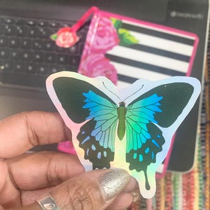 Black and Blue Butterfly Holographic Sticker