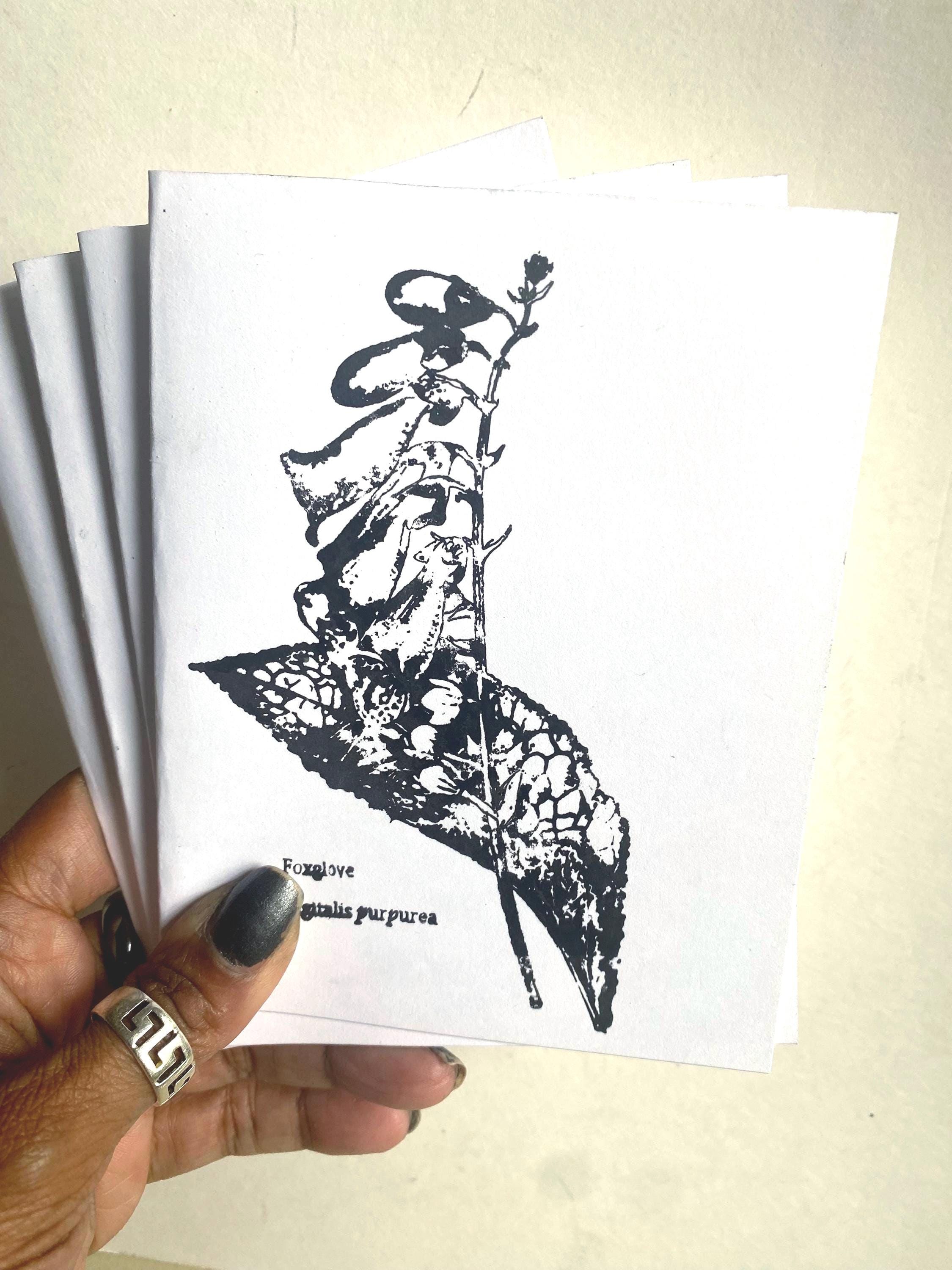 Foxglove Digitalis Purpurea Botanical Hand Stamped Card, 4.25” X 5.5 ...