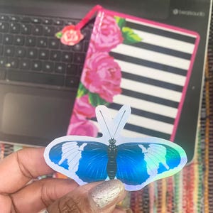 Blue and White Butterfly Holographic Sticker