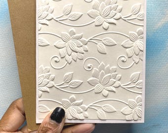 Lotus Flowers Embossed Card, Choose a color, 4.25” x 5.5”