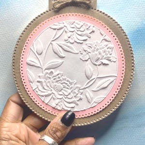 Round Rustic Handmade Notebook with Embossed Peonies - Made to Order