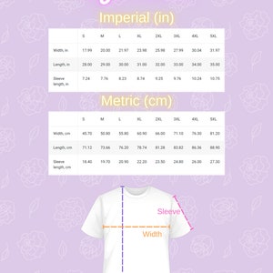 K&ouml;nnte beinhalten: Gr&ouml;&szlig;entabelle f&uuml;r ein T-Shirt mit Ma&szlig;en in Zoll und Zentimetern. Die Tabelle zeigt die Breite, L&auml;nge und &Auml;rmell&auml;nge f&uuml;r die Gr&ouml;&szlig;en S bis 5XL.
