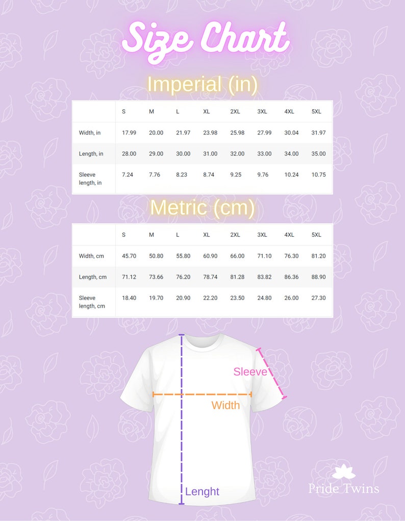 K&ouml;nnte beinhalten: Gr&ouml;&szlig;entabelle f&uuml;r ein T-Shirt mit Ma&szlig;en in Zoll und Zentimetern. Die Tabelle zeigt die Breite, L&auml;nge und &Auml;rmell&auml;nge f&uuml;r die Gr&ouml;&szlig;en S bis 5XL.