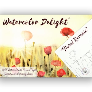 Bloemen aquarel kleurboek "Aquarel Delight" | 100% katoenpapier van kunstenaarskwaliteit | Beginnersvriendelijk werkboek |  + Handleiding voor beginners