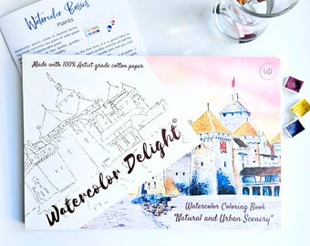 Watercolor Landscapes Coloring Book: Artist Grade Cotton Paper + Beginner&#39;s Guide