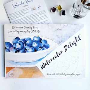 Watercolor Workbook &quot;Watercolor Delight&quot;, 100% Artist Grade COTTON Paper, 12 pages,  Still Life + Beginner&#39;s guide