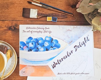 Coloring Book "Watercolor Delight" , 12 pages, 100% Artist grade Cotton Paper "The Art of Everyday: Still Life ",  for Watercolors