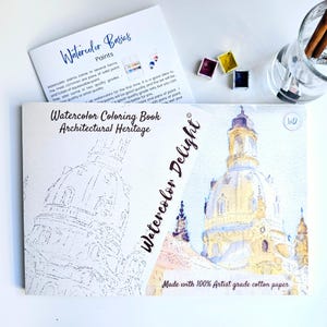 Watercolor Coloring Book: &quot;Watercolor Delight&quot;  Architecture | 100% Artist-Grade Cotton Paper | Beginner-Friendly Workbook + Beginners Guide