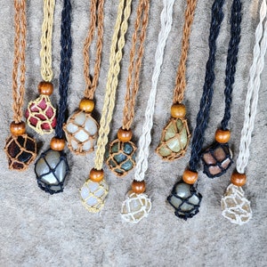 Natural stone necklaces, Polished stones from the Oregon Coast and Hand tied Adjustable Necklace