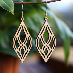Eleganti orecchini in legno: piume e fiori SVG/DXF - Download digitale, disegni tagliati al laser, set di gioielli pendenti e vettoriali - Disegni tagliati al laser.