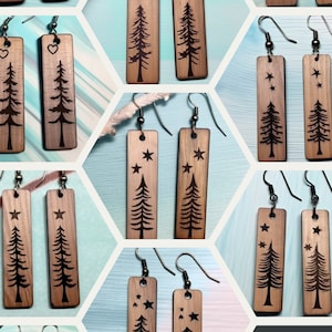 11 diversi orecchini albero e stella file di taglio SVG, albero di pino Glowforge Laser SVG, file di taglio laser, file di orecchini laser, laser Svg per orecchini della foresta