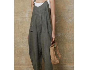 100% Linen Jumpsuit (Taupe color) - Vintage Style