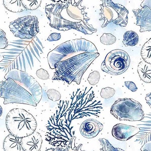 Shell Treasures - Little Ocean Blue Studio - Fabric By The Yard - 100% Cotton - CD1303