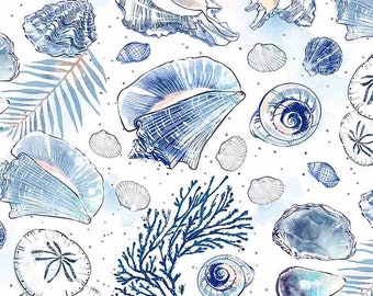 Shell Treasures - Little Ocean Blue Studio - Fabric By The Yard - 100% Cotton - CD1303