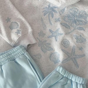 Pearl Grey Tropical Embroider Hoodie - by Sunkissed Coconut