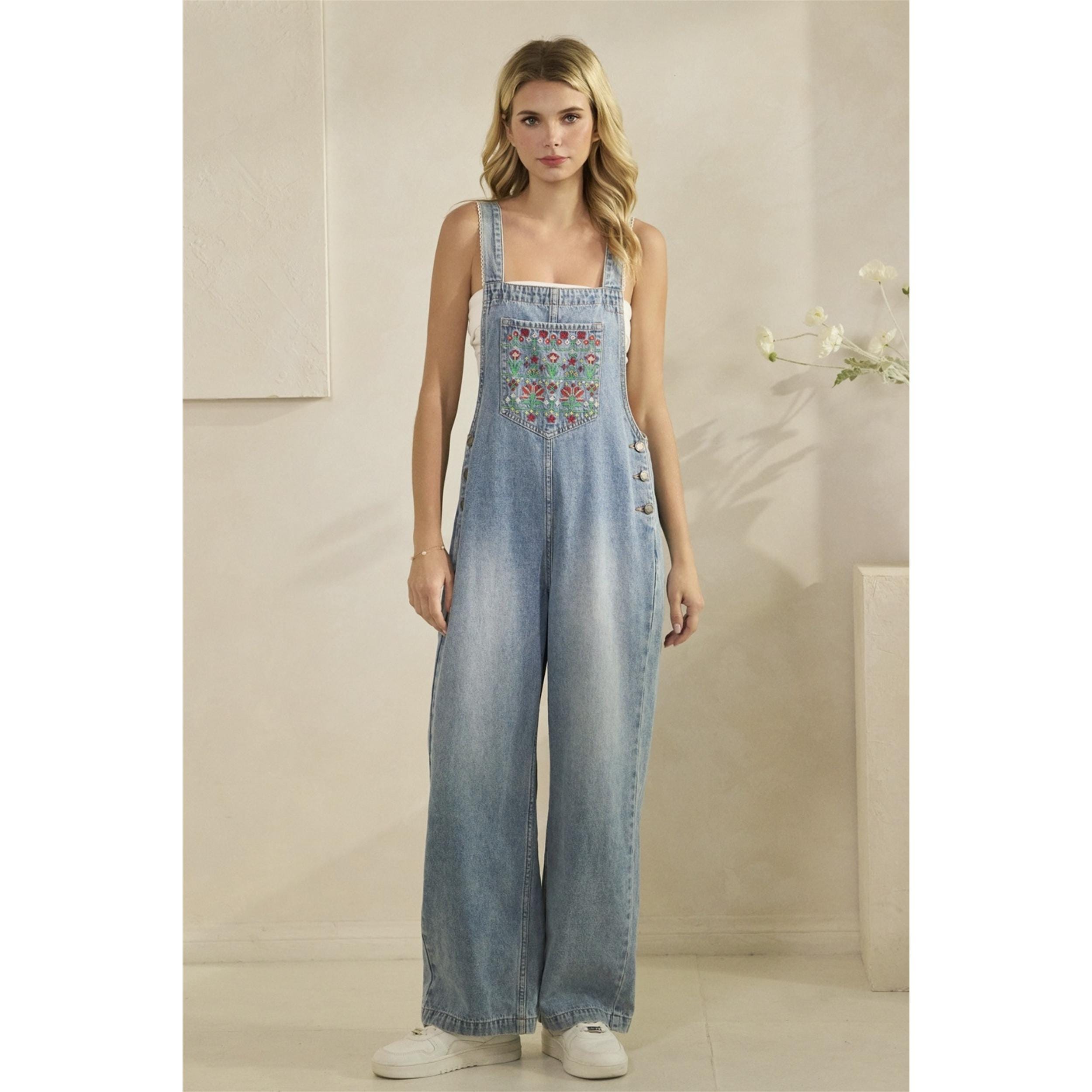 Flower Embroidered Overalls - Etsy