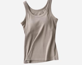 Essential Basic Rib Tank Top with Built in Bra (Coca color) - Vintage Style