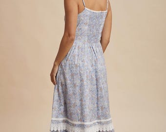 ワンピース Lace Trimmed Floral Dress powder blue M Powder Blue Lace Trim Floral Mini Dress – PinkBlush