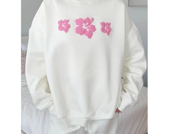 Ivory Hibiscus Flower Sweatshirt - Etsy
